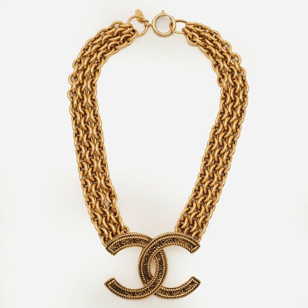 Chanel Cc 1985 Gold Tone Necklace